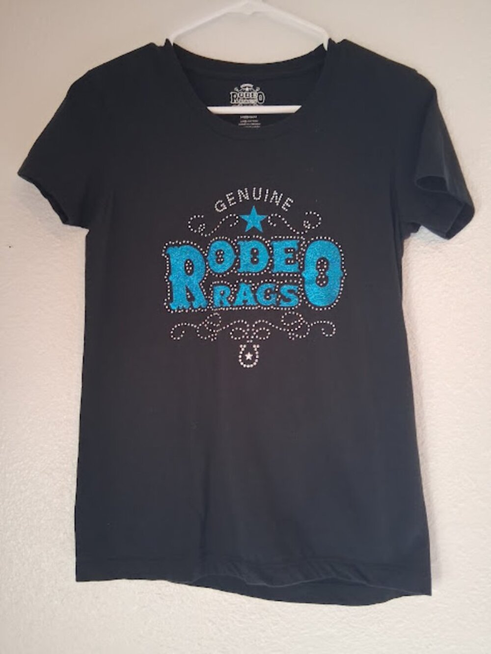 Genuine Rodeo Rag's girl's M black, turquoise and silver t-shirt